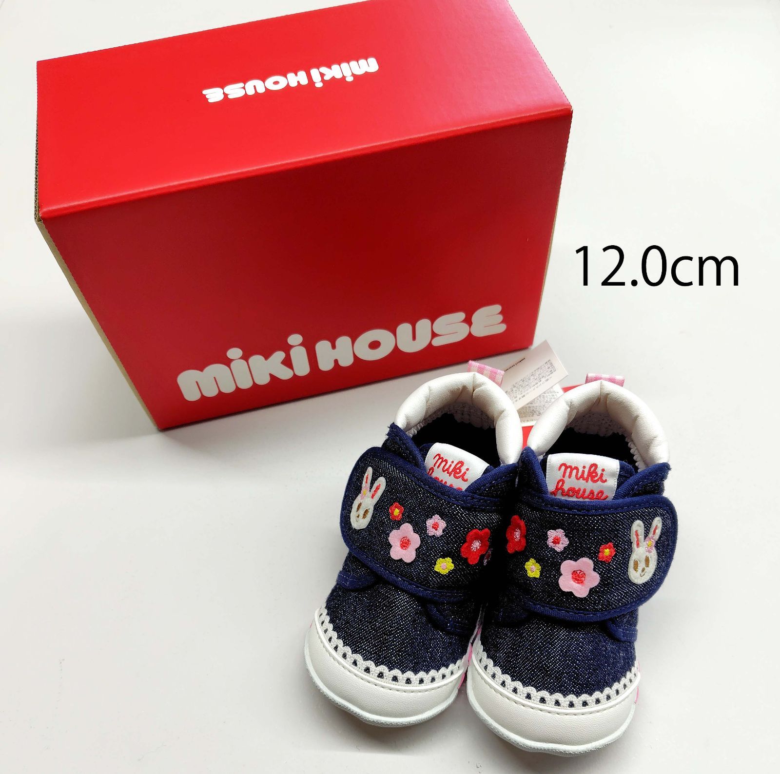 【正規品】ミキハウス　フラワーうさこ♪ファーストデニムベビーシューズ　11-9302-389　12.0cm　新品(難あり)