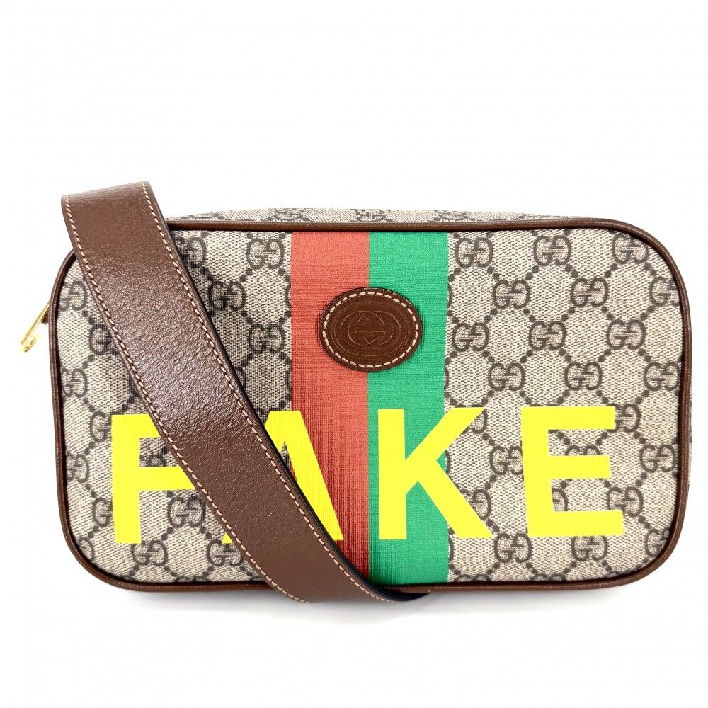 【在庫一掃】 グッチ ボディバッグ ユニセックス FAKE NOT シェリーライン 肩掛け 斜め掛け THE NORTH FACE かばん 鞄 GUCCI 602695 GGキャンバス レザー ベージュ ブラウン 茶 ゴールド金具【中古品】