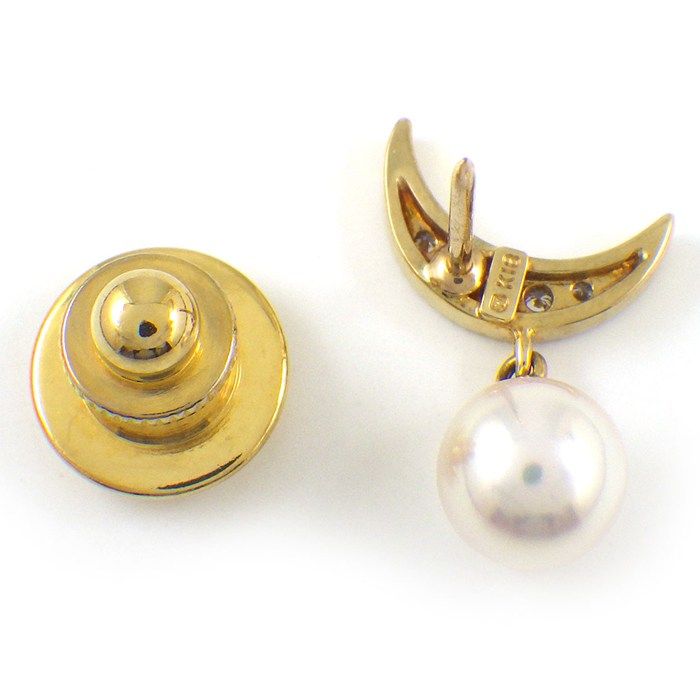 超美品 ミキモト K18WG パール ブローチ ダイヤ ムーン ピンブローチ ミキモト MIKIMOTO ピンブローチ ムーン 月モチーフ パール 6.9mm珠