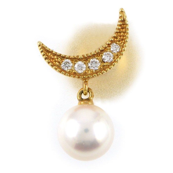 ミキモト MIKIMOTO ピンブローチ ムーン 月モチーフ パール 6.9mm珠 ダイヤモンド K18YG 【中古】 28,457円