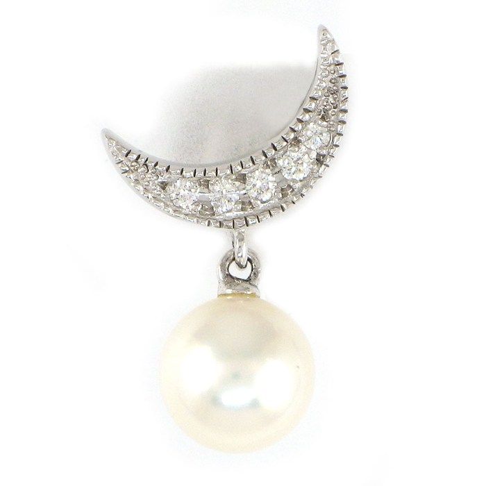 ミキモト MIKIMOTO ピンブローチ ムーン 月モチーフ パール 7mm珠 ダイヤモンド K18WG 【中古】