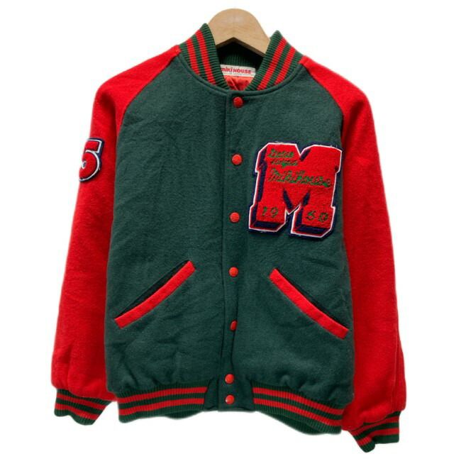 【中古】　MIKI HOUSE MEN'S　スタジャン　スタジアムジャンパー　ブルゾン　アウター　ベースボールカラー　ワンポイント　ブランドロゴ　ワッペン　日本製　古着　/1904