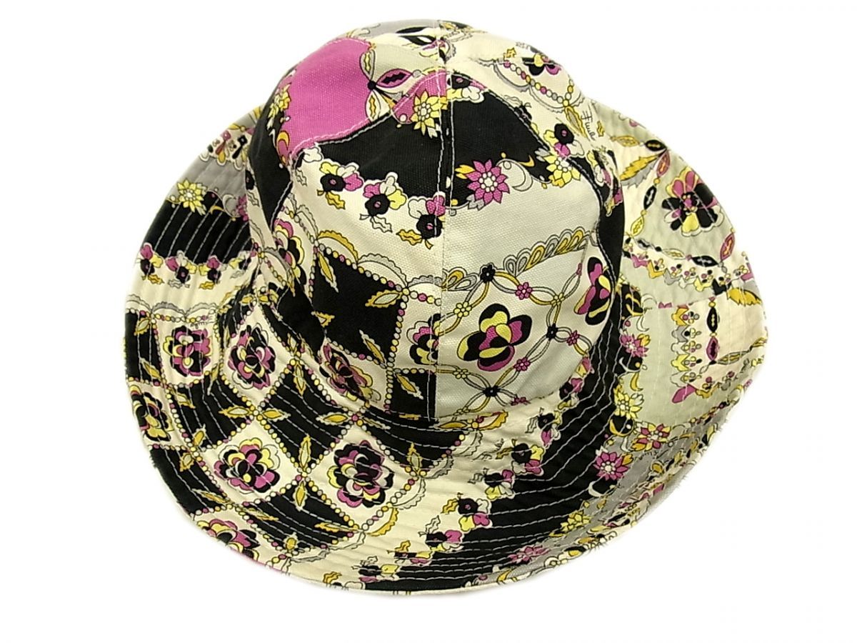 EMILIO PUCCI エミリオプッチ バケットハット（丸い形、グリーン系） 美品◇Emilio Pucci バケットハット プッチ柄 プリント 帽子 エミリオ
