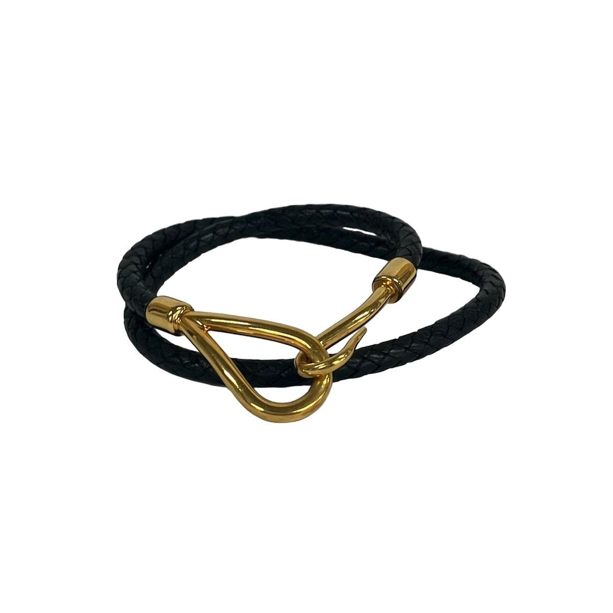 HERMES(エルメス) ブレスレット ジャンボ レザー 黒×ゴールド 編み込み HERMES(エルメス) ブレスレット ジャンボ レザー 黒×ゴールド 編み込み