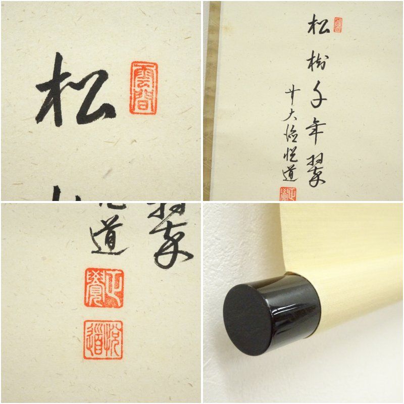 前大徳 高橋悦道筆 「松樹千年翠」竹斎 松葉画賛 肉筆紙本掛軸（共箱