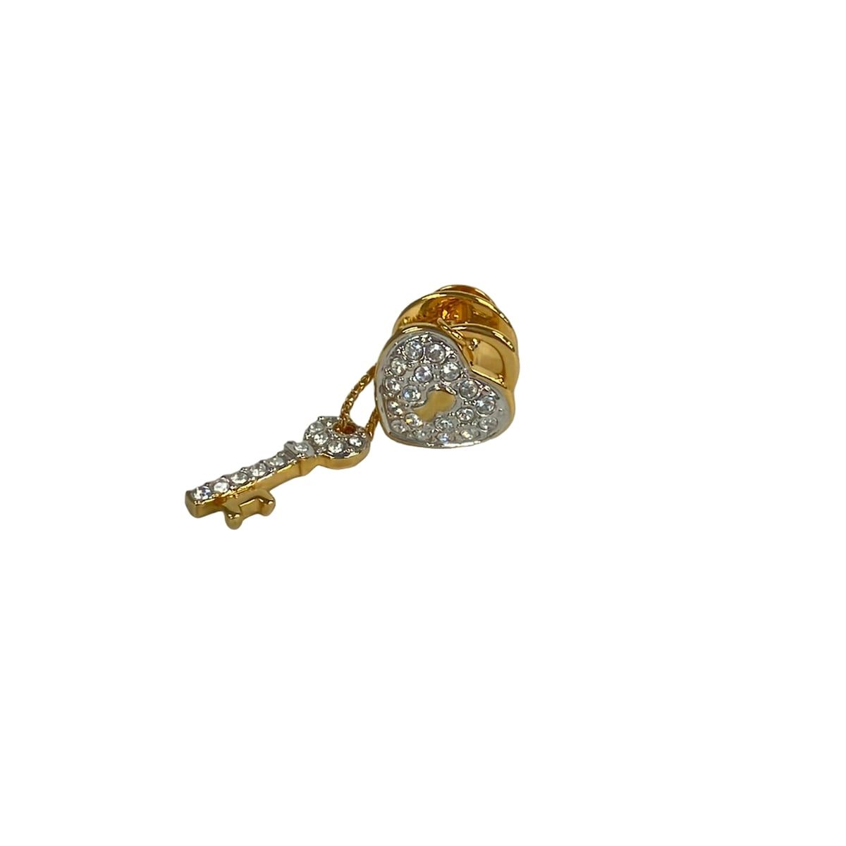 SWAROVSKI(スワロフスキー) ブローチ美品 - ゴールド×クリア ハート