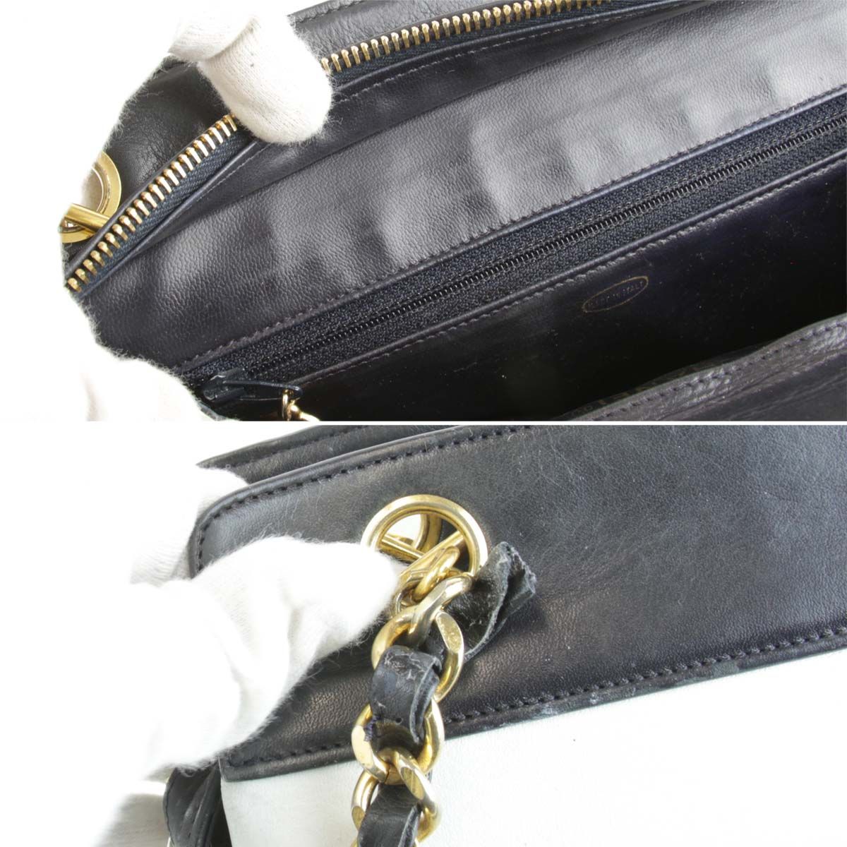 USED』 シャネル バイカラー チェーン ショルダーバッグ レザー