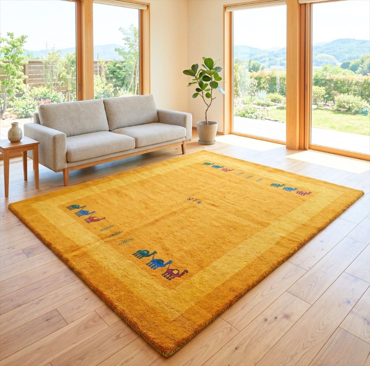 ペルシャギャッベ リビング ダイニング ラグサイズ No:7109 ペルシャ ギャッベ リビング ダイニング ラグ 242x198cm コバルト