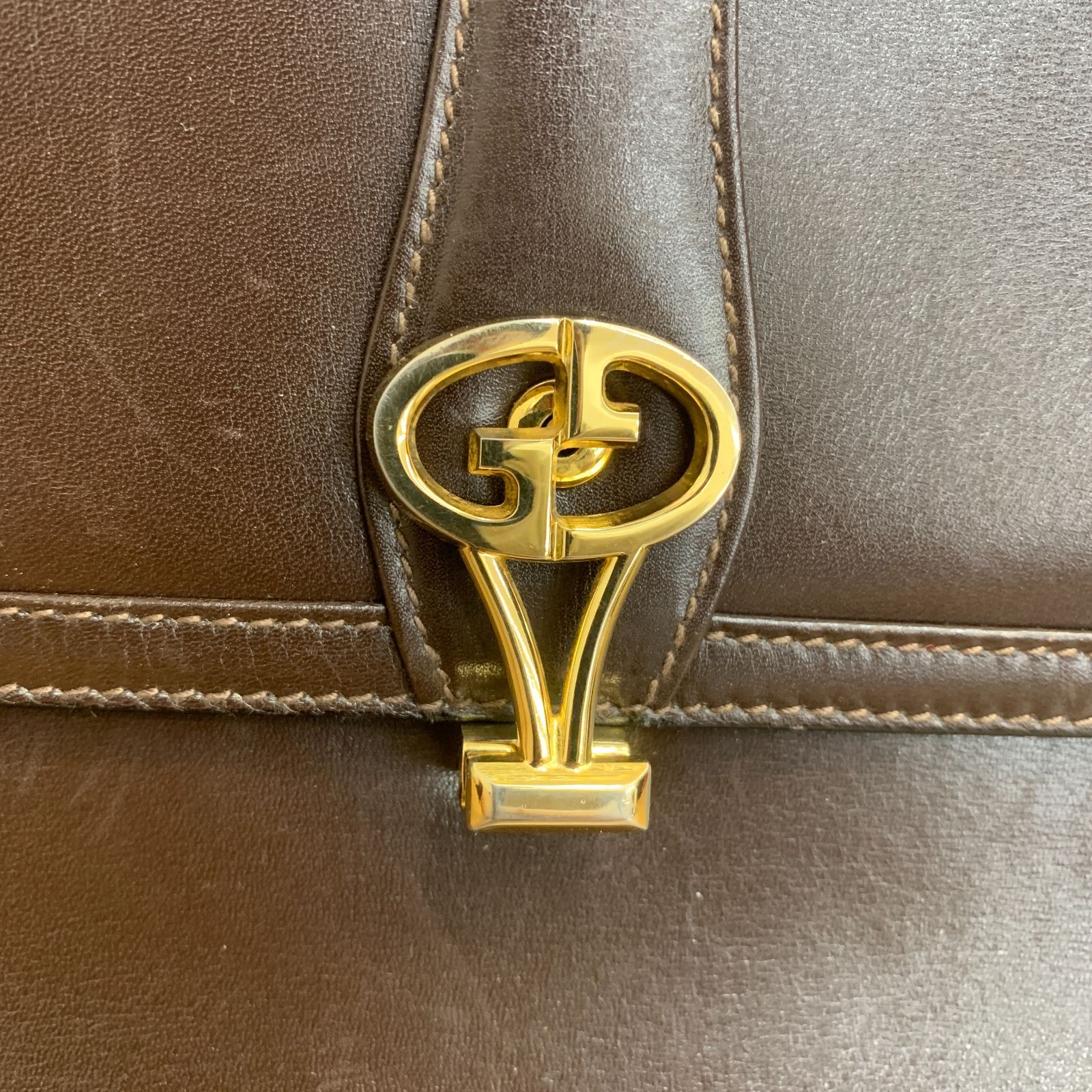 オールドグッチ GUCCI レザー ショルダーバッグ ブラウン インター