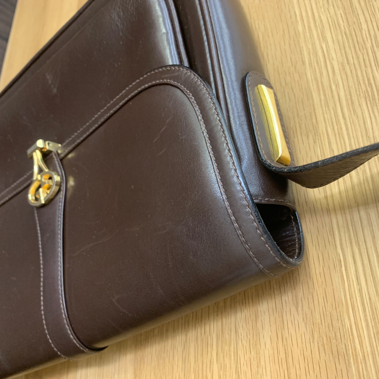 オールドグッチ GUCCI レザー ショルダーバッグ ブラウン インター
