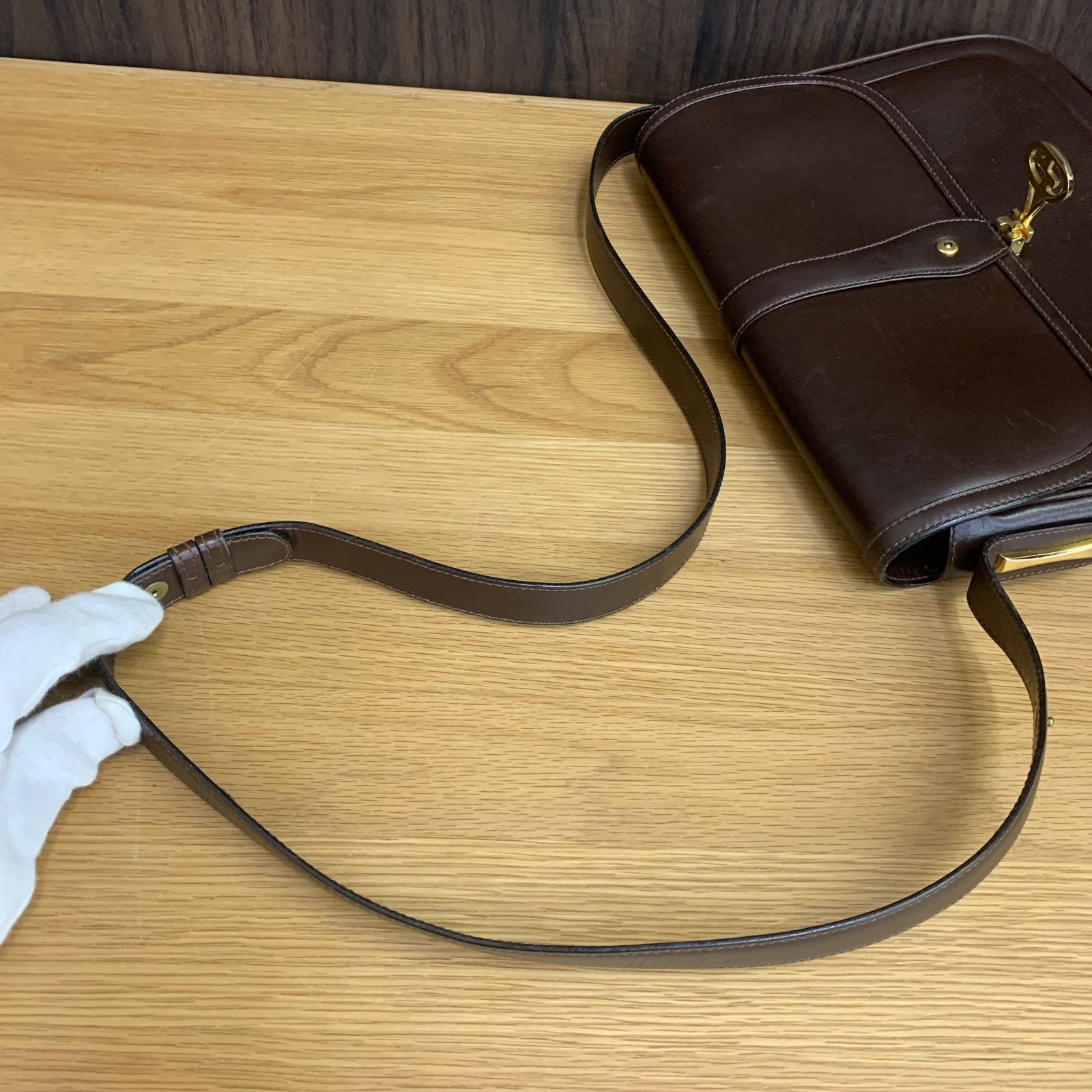 オールドグッチ GUCCI レザー ショルダーバッグ ブラウン インター
