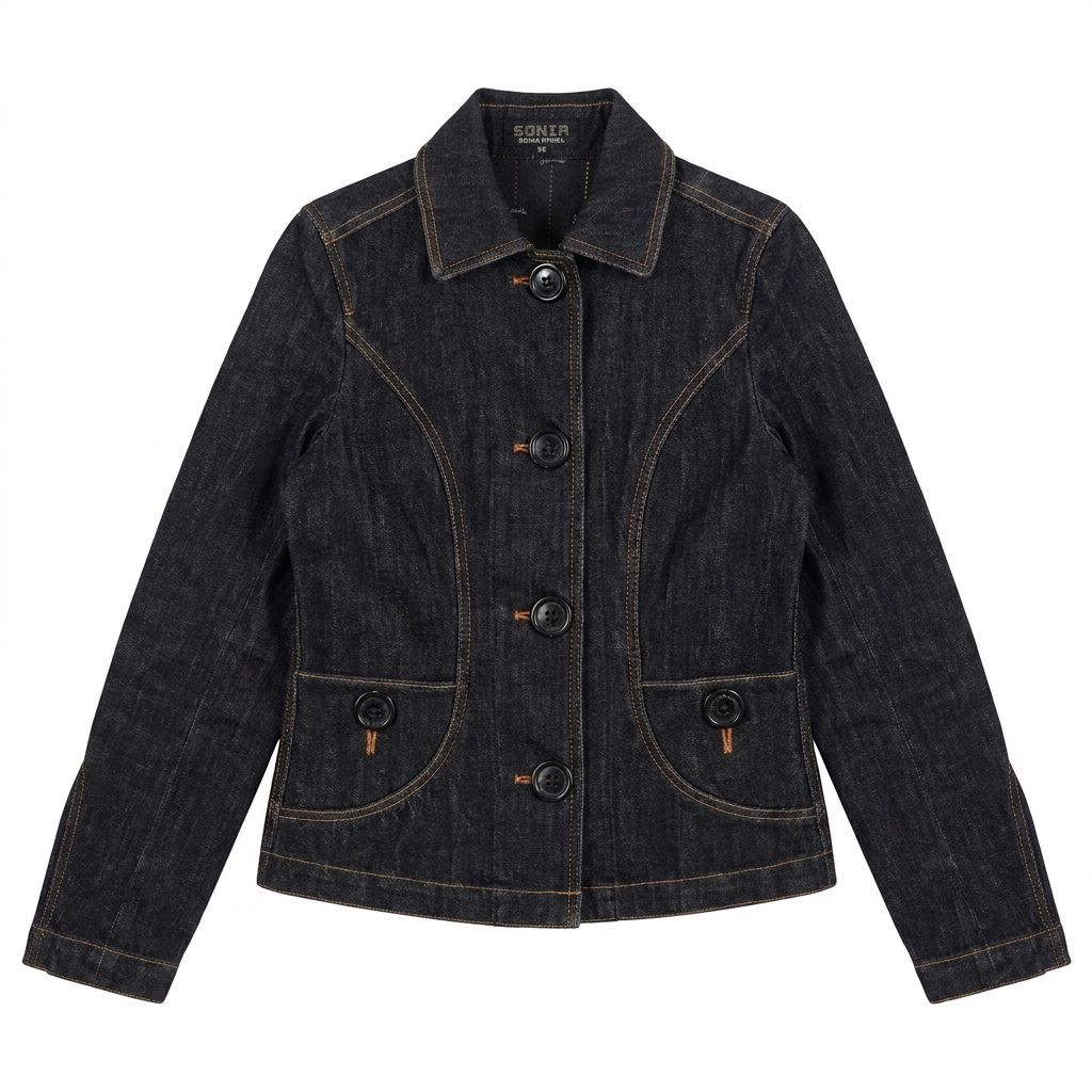 SONIA RYKIEL デニムジャケット 40サイズ ソニアリキエルSONIA RYKIEL コットン切替ギャザーデニムジャケット 黒