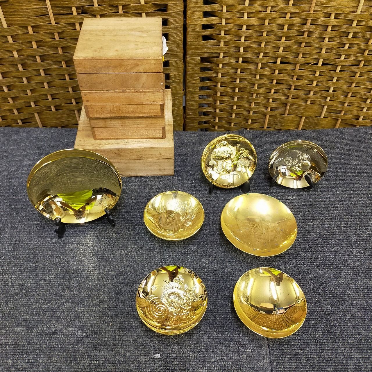 24KGP 盃 6個セット 金杯 酒器 まとめ売り 木箱付 ぐい呑み 金メッキ
