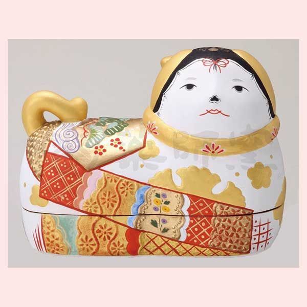 須はら 錦彩犬筥(大・左)/白 ※陶器,開運招福,縁起物,和,民芸品,工芸品,日本,レトロモダン,かわいい,可愛い,置物,いぬ,箱,筐,小物入れ,城,殿様,古来