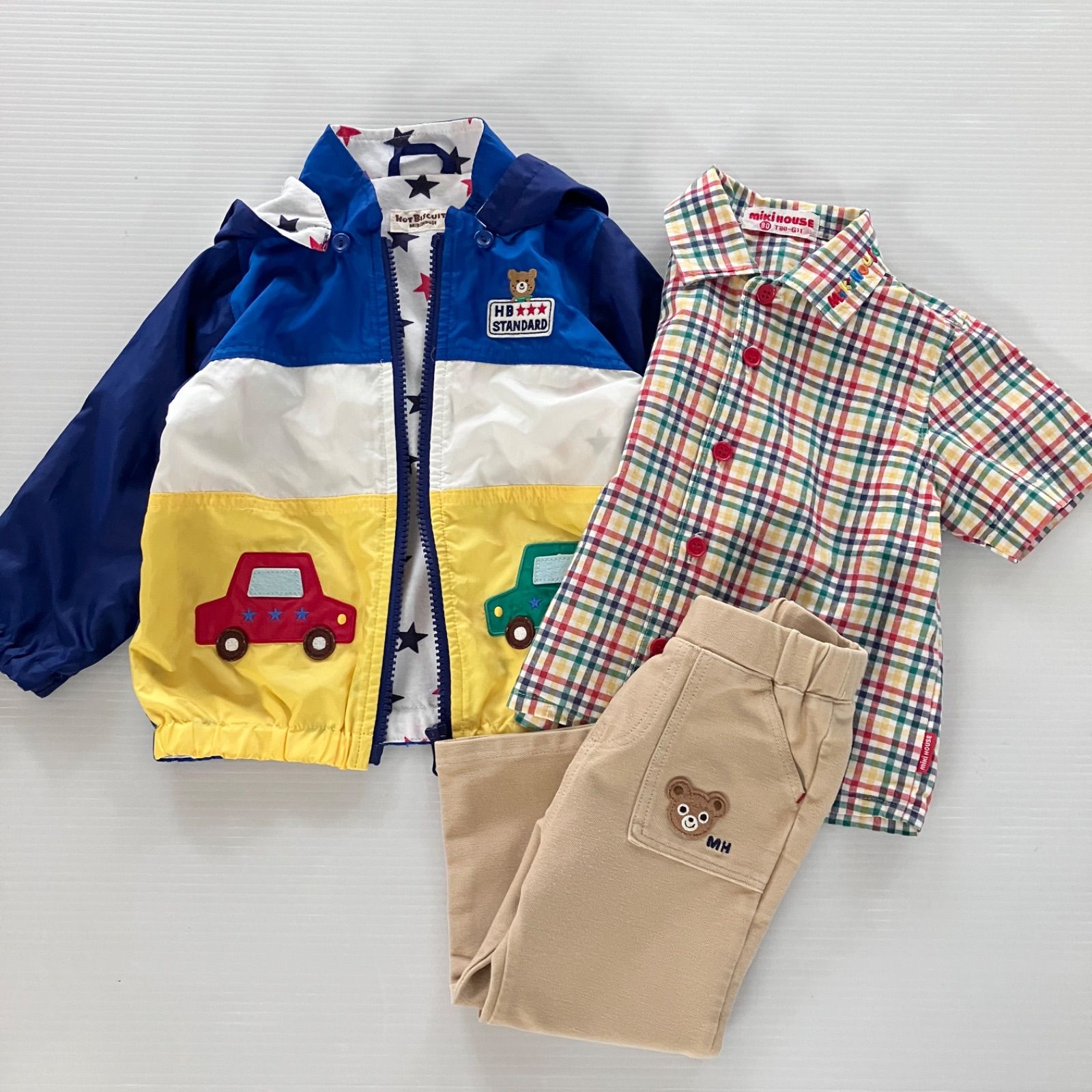 ミキハウス アウター チェック柄シャツ パンツ 3点まとめ売り フード 