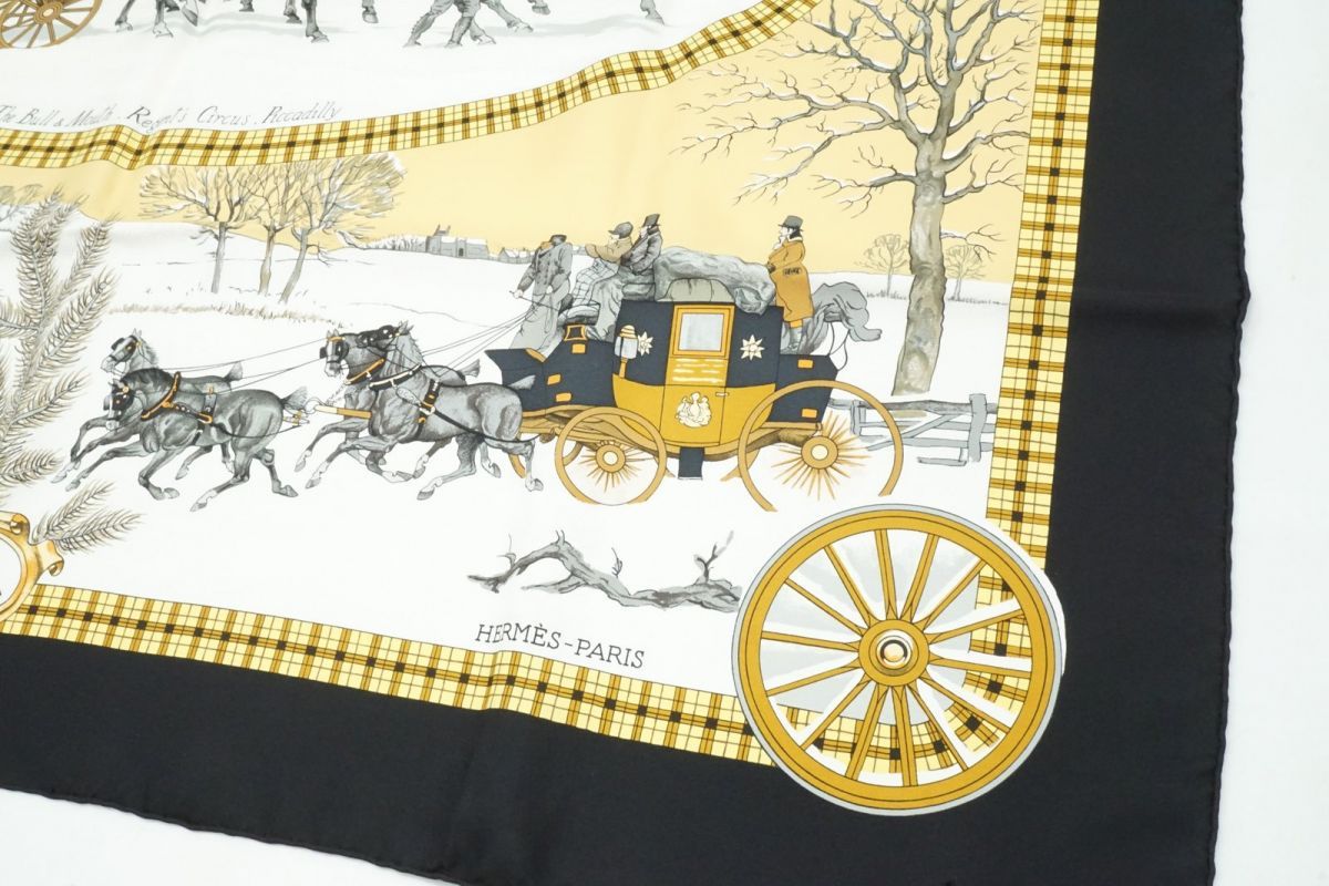 エルメス カレ90 大判 スカーフ シルク100% L'Hiver en Poste 冬の郵便