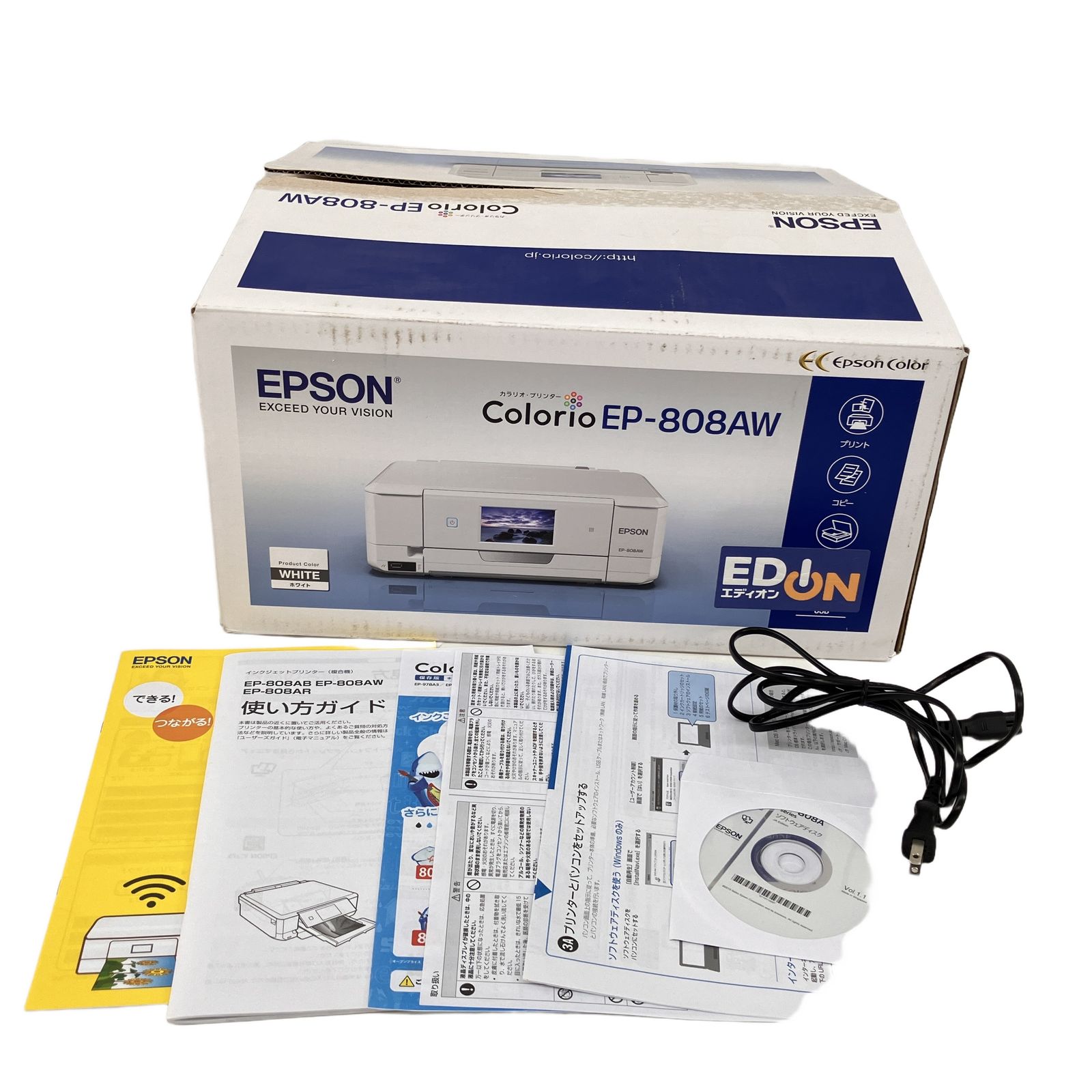 プリンター カラリオ エプソンEP-808AW EP-808AW ホワイト EPSON 中古