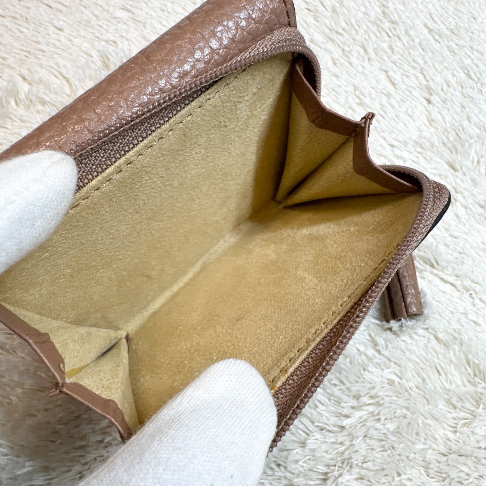 ATAO 三つ折り財布 ゴールド レザー 美品】ATAO アタオ 三つ折り財布 コンパクトウォレット レザー