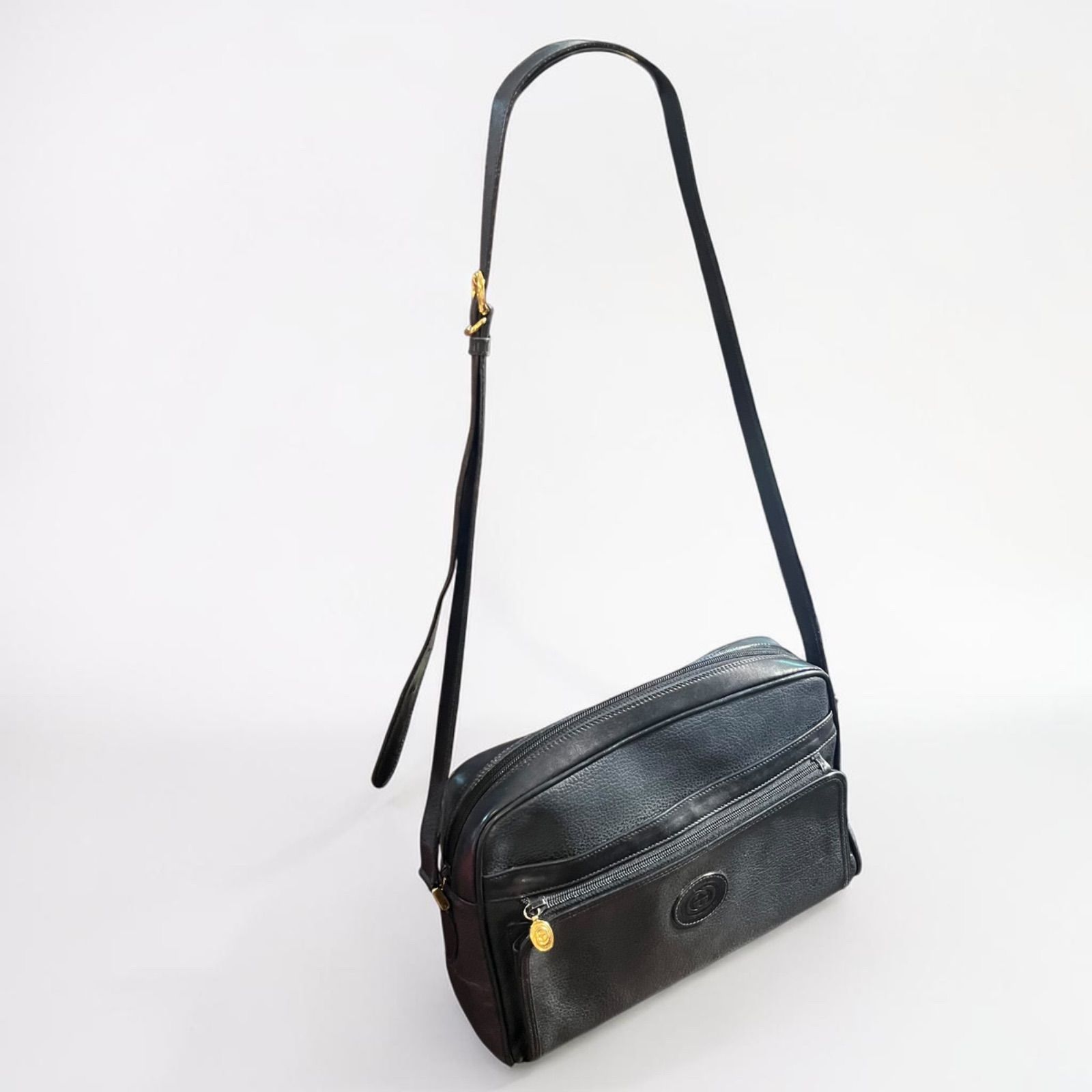 GUCCI グッチ ヴィンテージ ショルダーバッグ ブラック レザー GGロゴ 