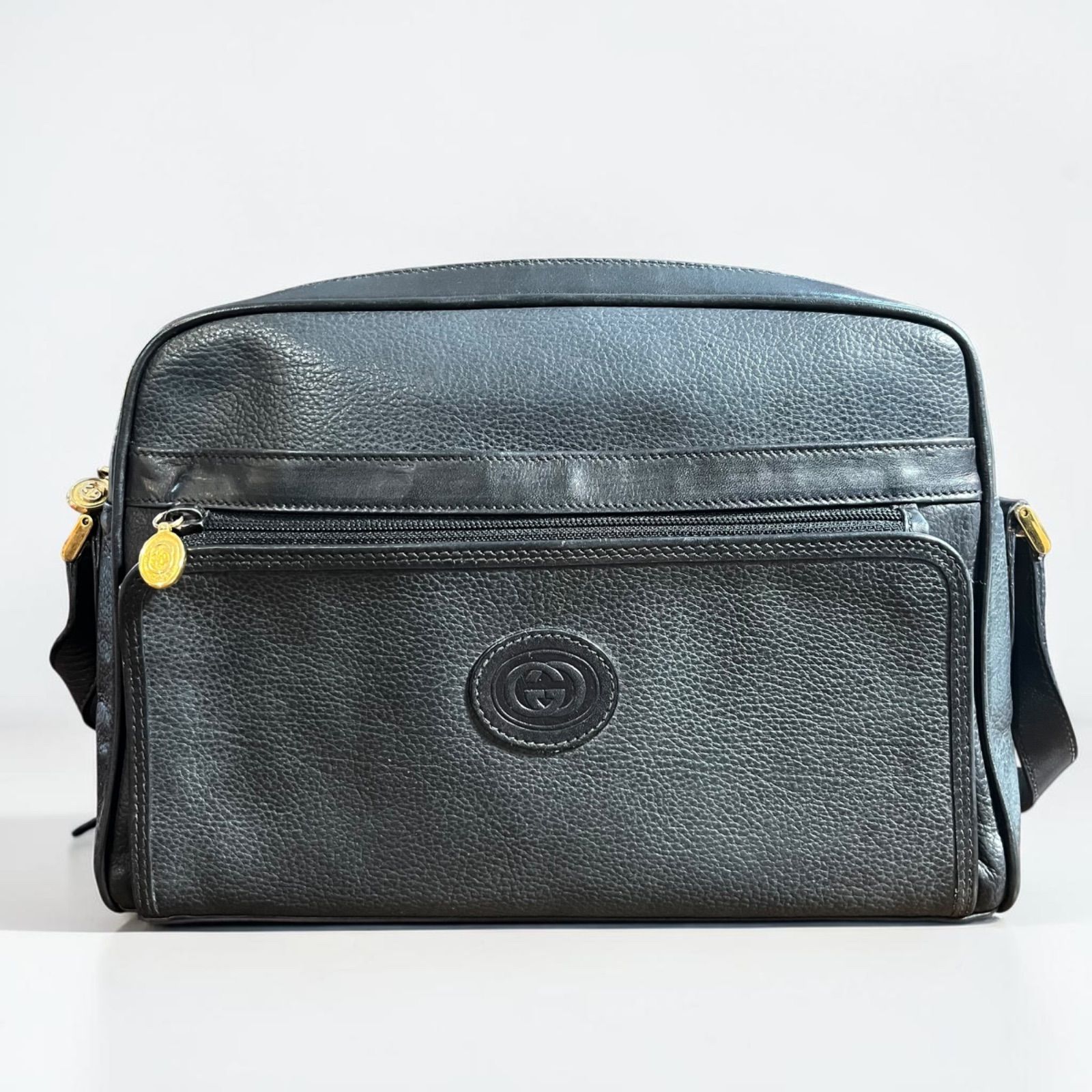 GUCCI グッチ ヴィンテージ ショルダーバッグ ブラック レザー GGロゴ 
