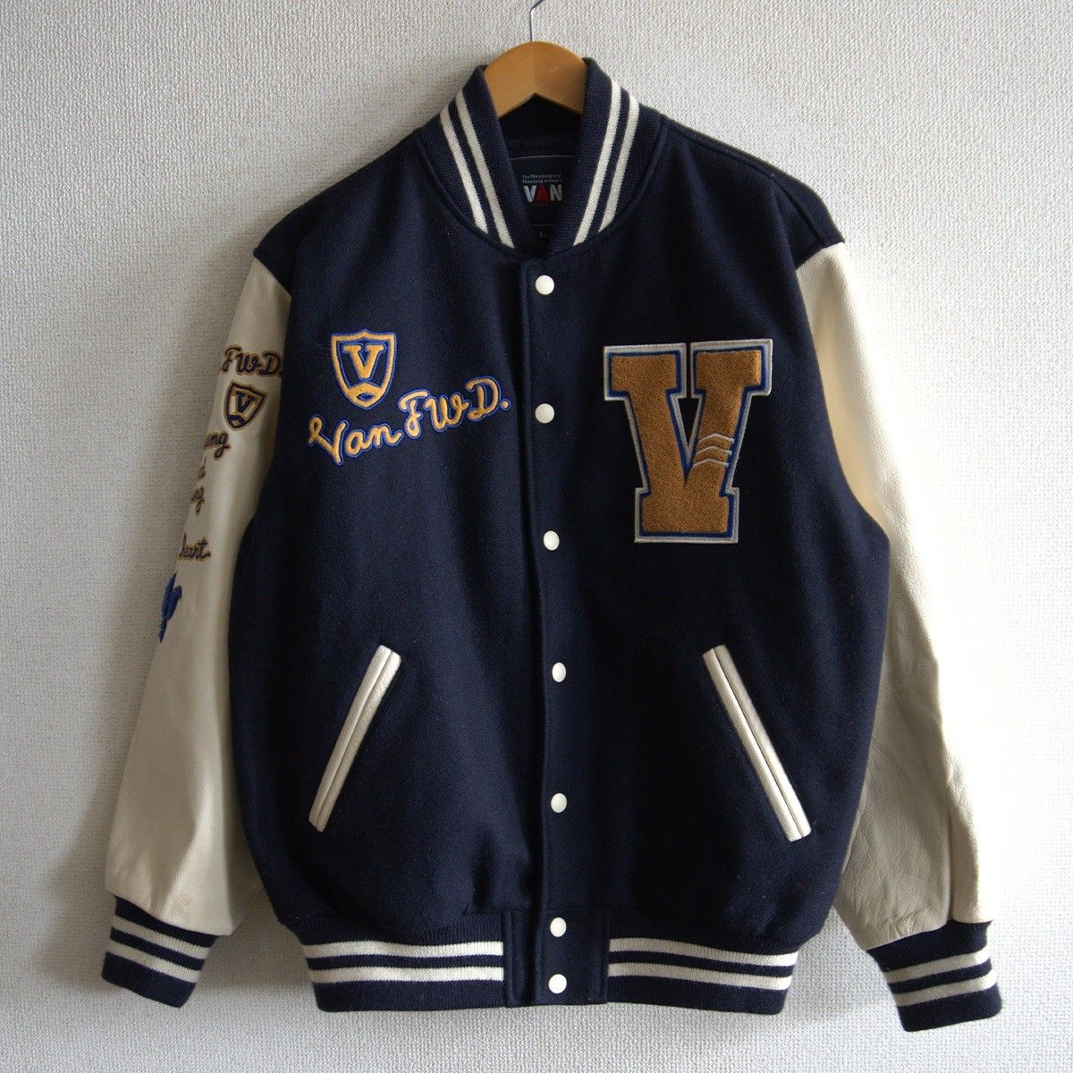 VAN ヴァン JAC　スタジャン スタジアムジャンパー ジャケット 袖革 VAN Jacket - 【美品】VAN JAC【袖レザー スタジャン】LL ヴァン