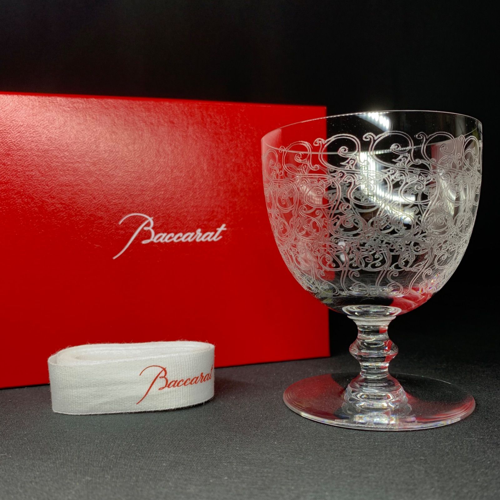 F217 バカラ ローハン ワイングラス 美品 Baccarat 食器 箱付き リボン 