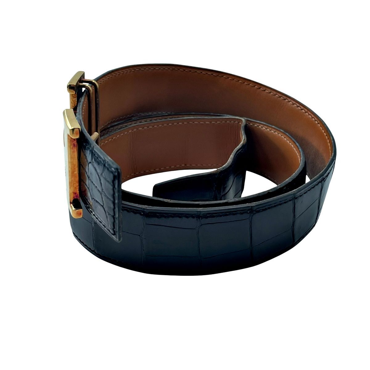 HERMES エルメス コンスタンス H レザーベルト ブラック ゴールド金具 
