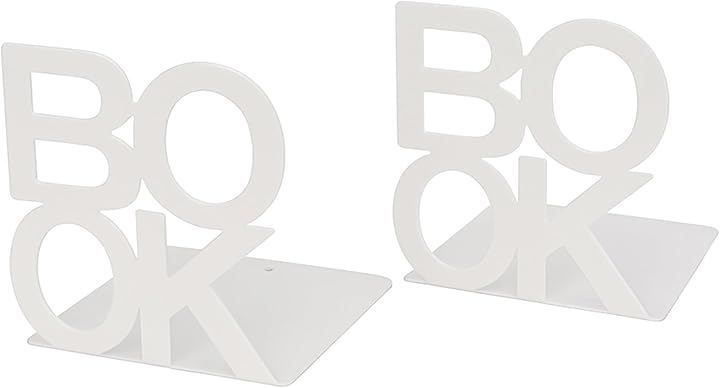Queen-b Bookends Set of 2 Book Design Stylish Stand Book Holder Bookshelf Support Divider Cute Tabletop Storage & Organization Non-tipping desk organizer, office supplies, study, books, interior decor, miscellaneous goods (White, 13x12.5x14cm)