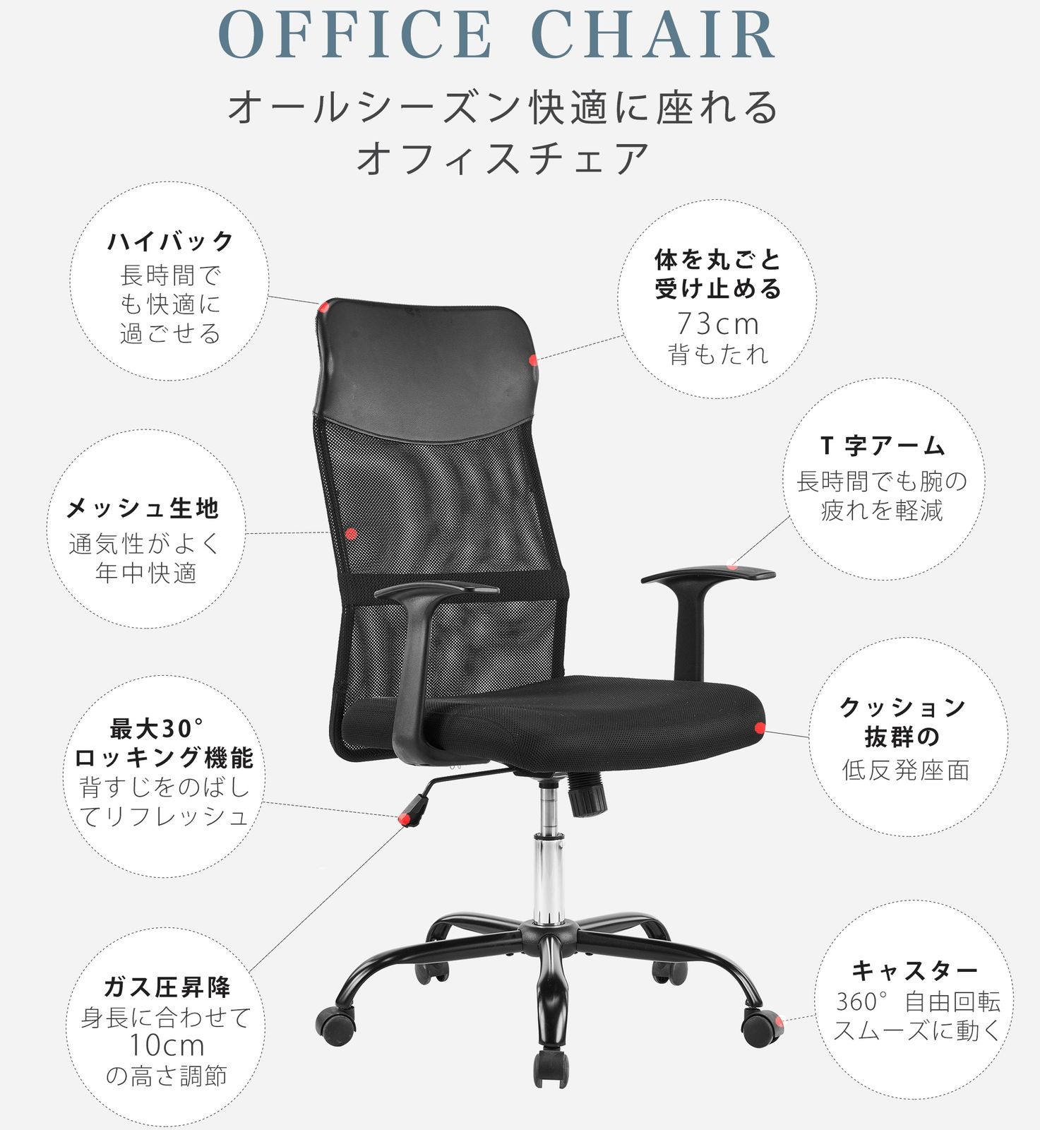フィスチェア メッシュ おしゃれ ハイバック コンパクト 腰楽 腰痛対応 