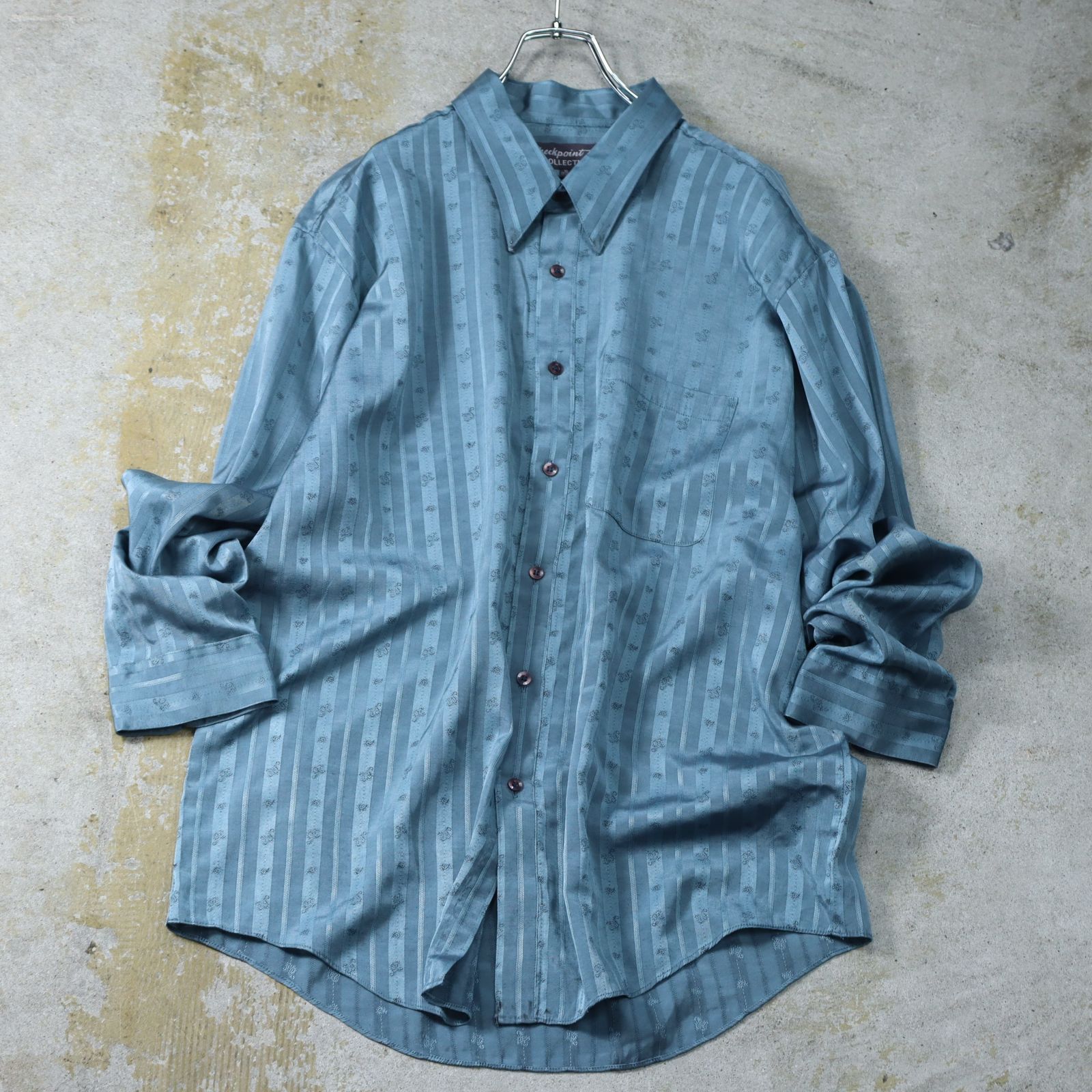 unique jacquard stripe toromi satin l/s shirt ユニーク ジャガード ストライプ サテン ペールトーン とろみ レーヨン 長袖シャツ オーバーサイズ