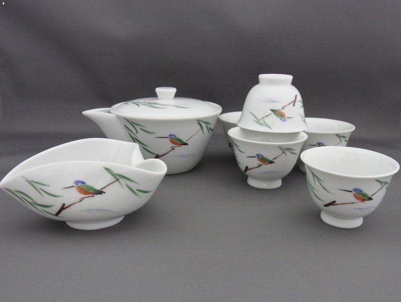 京絵付煎茶器揃　カワセミ