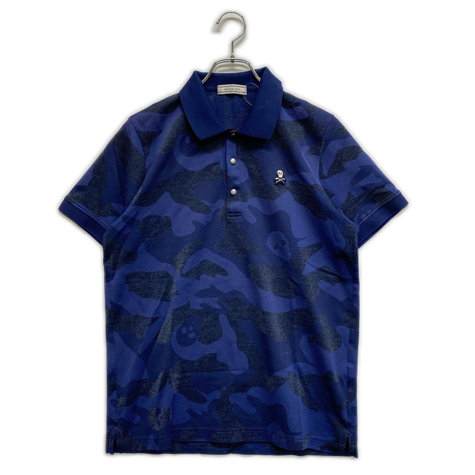 MARK&LONA マークアンドロナ スカル カモフラ柄 ポロシャツ カットソー 中古 メンズ マークアンドロナ MARK&LONA 半袖ポロシャツ XL 青系