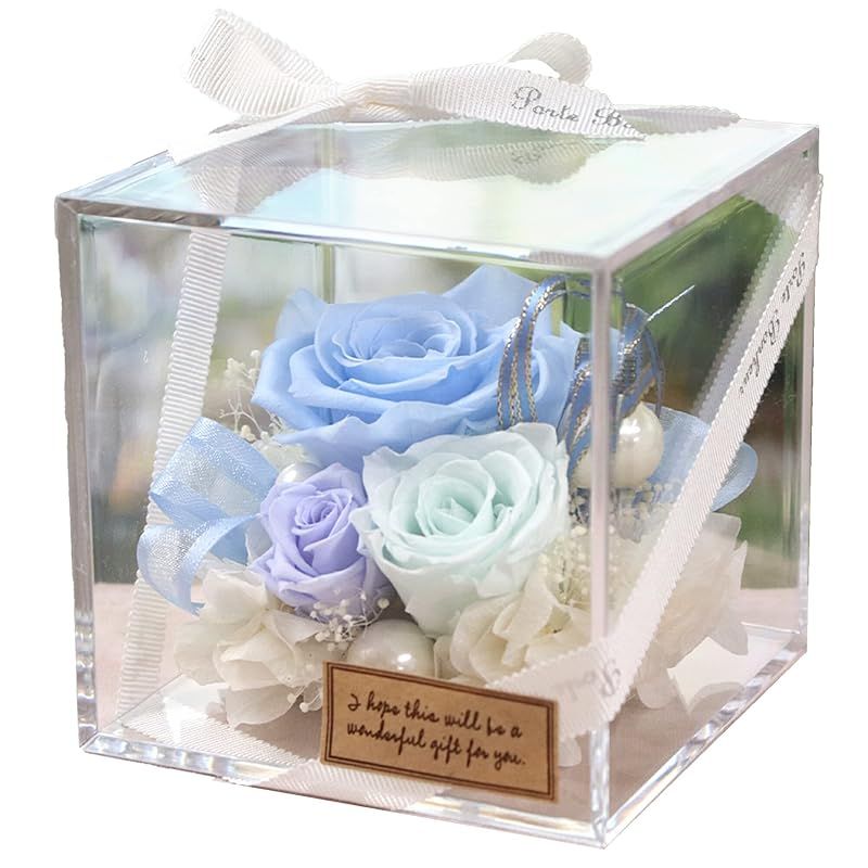 【新品】 IPFA プリザーブドフラワー アクリル スクウェア BOX(ライトブルー)誕生日 プレゼント お祝い バラ 結婚祝い 退職祝い 還暦 花 ギフト アクリルキューブ シュシュ おしゃれ 人気 記念日 母の日 0