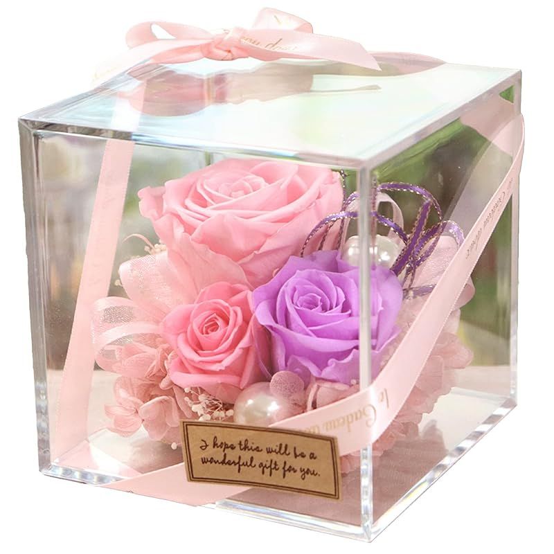 【新品】 IPFA プリザーブドフラワー アクリル スクウェア BOX(ラベンダー)誕生日 プレゼント お祝い バラ 結婚祝い 退職祝い 還暦 花 ギフト アクリルキューブ シュシュ おしゃれ 人気 記念日 母の日 0