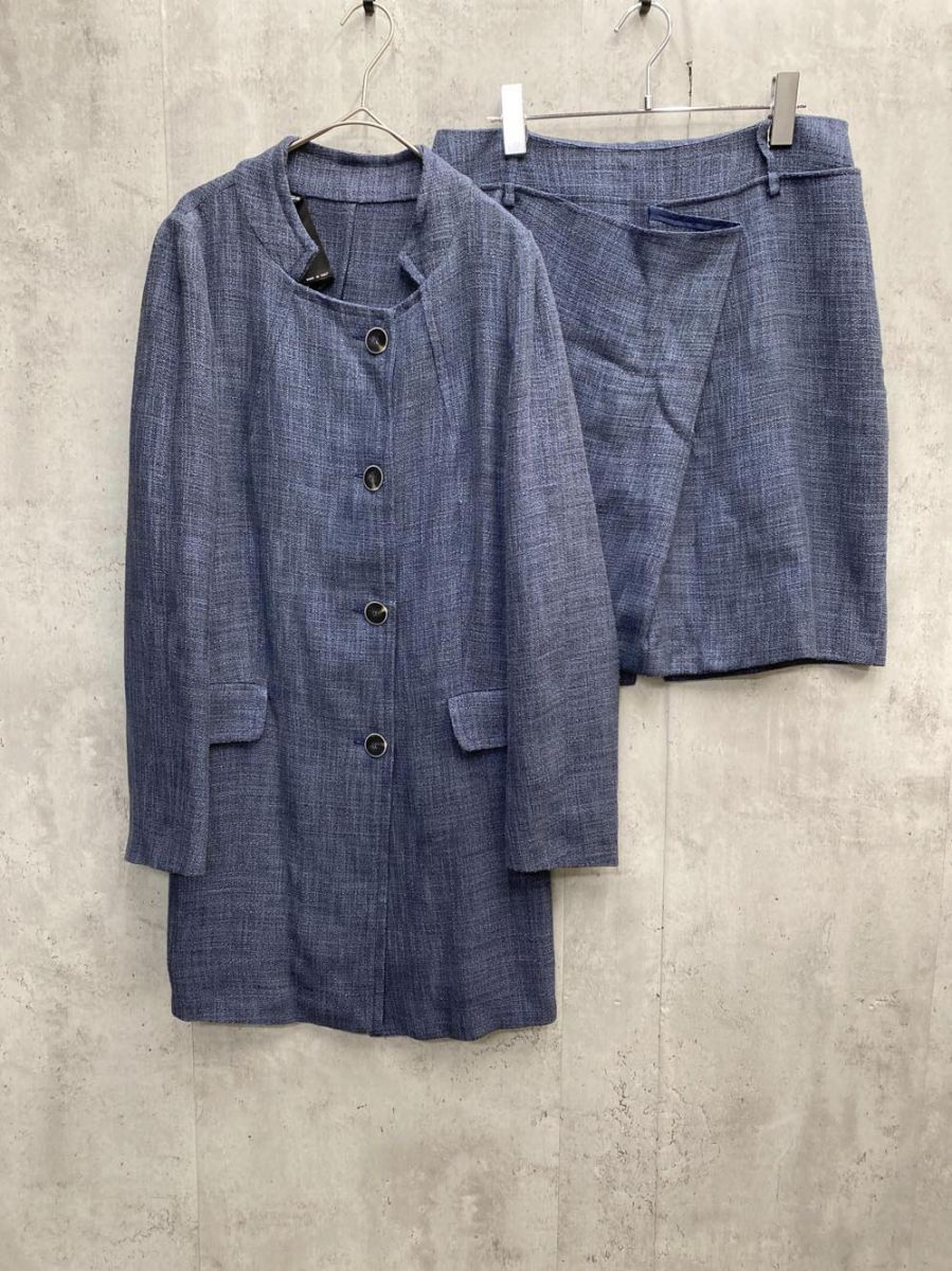 CIVIDINI チヴィディーニ イタリア製 ツイード ノーカラー セットアップ ジャケット スカート スーツ size44/ネイビー ■◇◎レディース