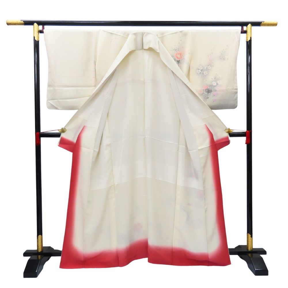 【中古】 訪問着・付下 正絹 クリーム系 グレー 花に鳥 和装 呉服 和服 きもの レディース 女性 中古】 訪問着・付下 正絹 クリーム系 グレー 花に鳥 和装 呉服 和服