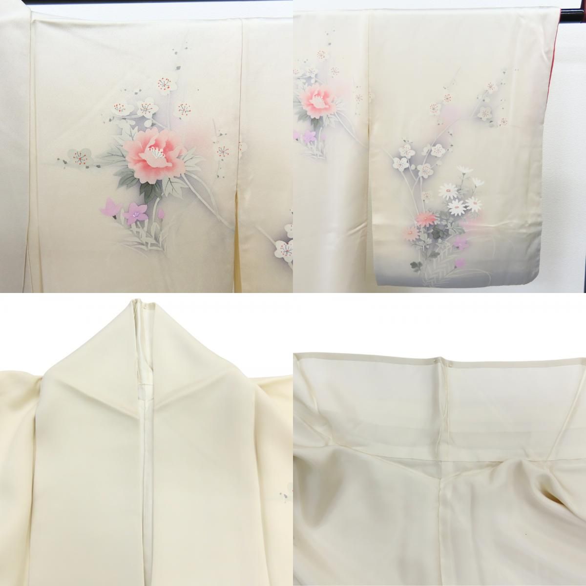 【中古】 訪問着・付下 正絹 クリーム系 グレー 花に鳥 和装 呉服 和服 きもの レディース 女性 中古】 訪問着・付下 正絹 クリーム系 グレー 花に鳥 和装 呉服 和服
