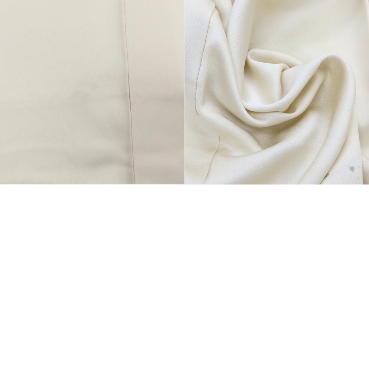 中古】 訪問着・付下 正絹 クリーム系 グレー 花に鳥 和装 呉服 和服