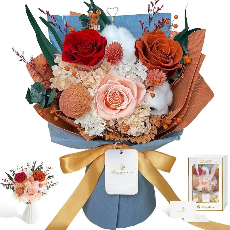 【新品】 Fiorifiore 母の日 プリザーブドフラワー ブーケ 3輪 薔薇花束 自立式 ギフトボックス付き 誕生日 結婚祝い プレゼントに最適 インテリアドライフラワー Blossia 1