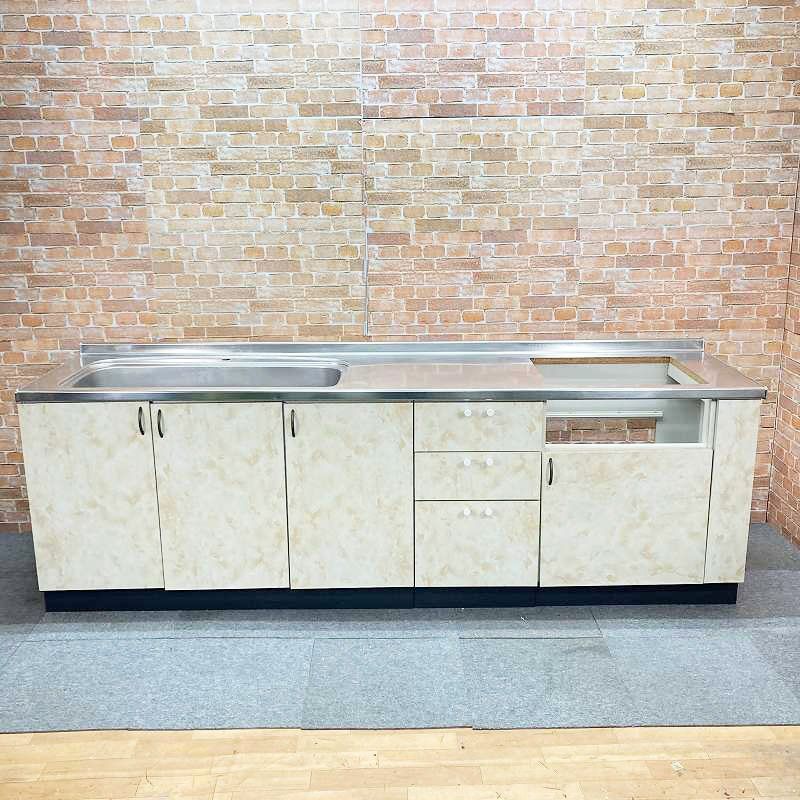 中古品】 扉リメイク済 ステンレス製 システムキッチン・流し台 調理台 