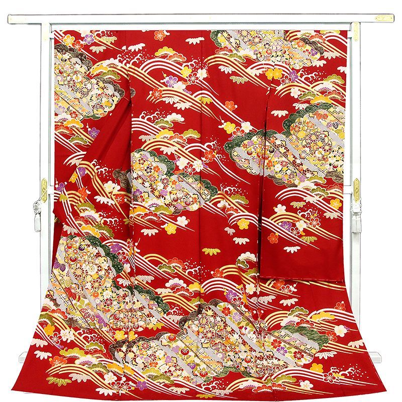 新品正絹産着（祝着）高級京友禅伝統工芸多色特選染分け鹿の子染入り☆豪華四季花車文 記念感謝祭【仕立無料】京友禅伝統工芸多色手描き、焼き箔友禅染☆祝松