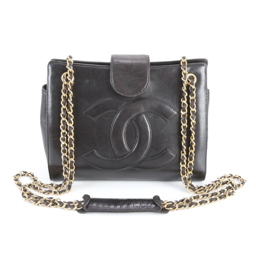 CHANEL シャネル ラムスキン トート ショルダーバッグ ブラック シール有 美品 シャネル シリアルシール付 ラムスキン レザー チェーン