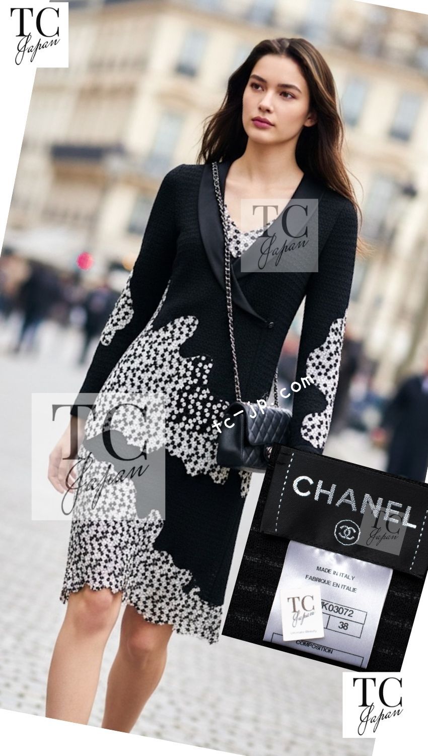 シャネル ジャケット ワンピース CHANEL ブラック ホワイト レース