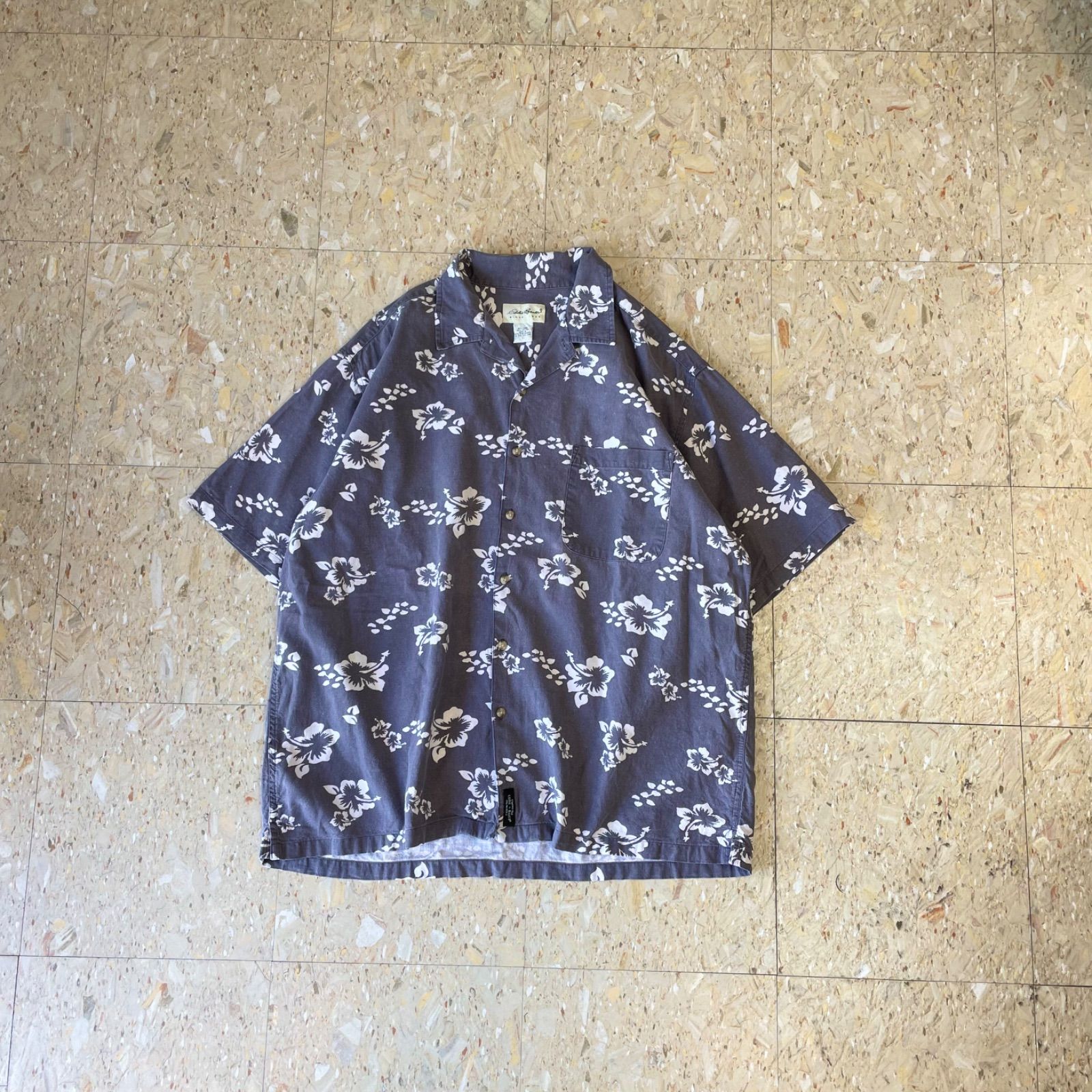 90s 【Eddie Bauer】 エディーバウアー 開襟 コットンリネン アロハ 