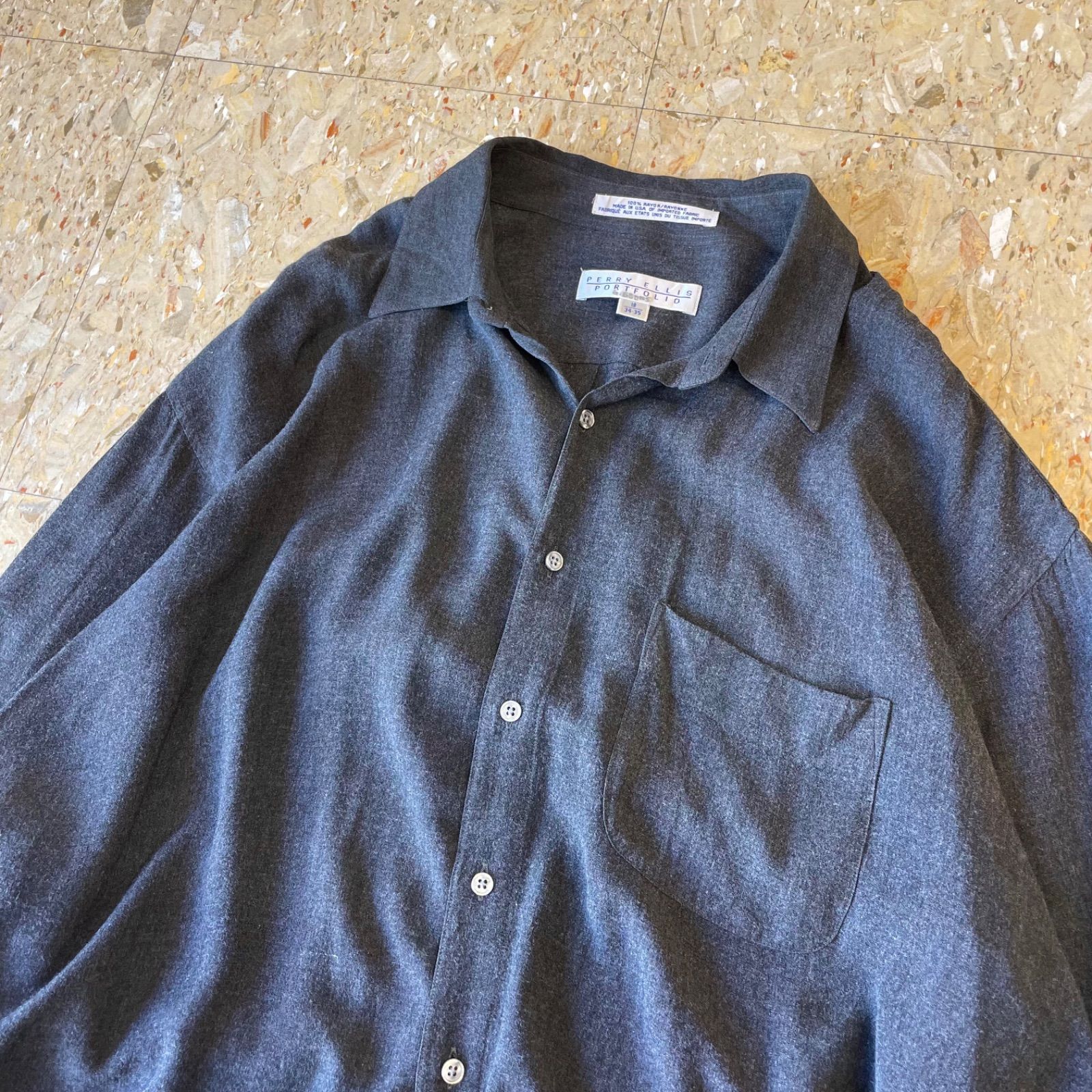 90s〜 【Perry Ellis】 ペリーエリス レーヨンシャツ ロングスリーブ