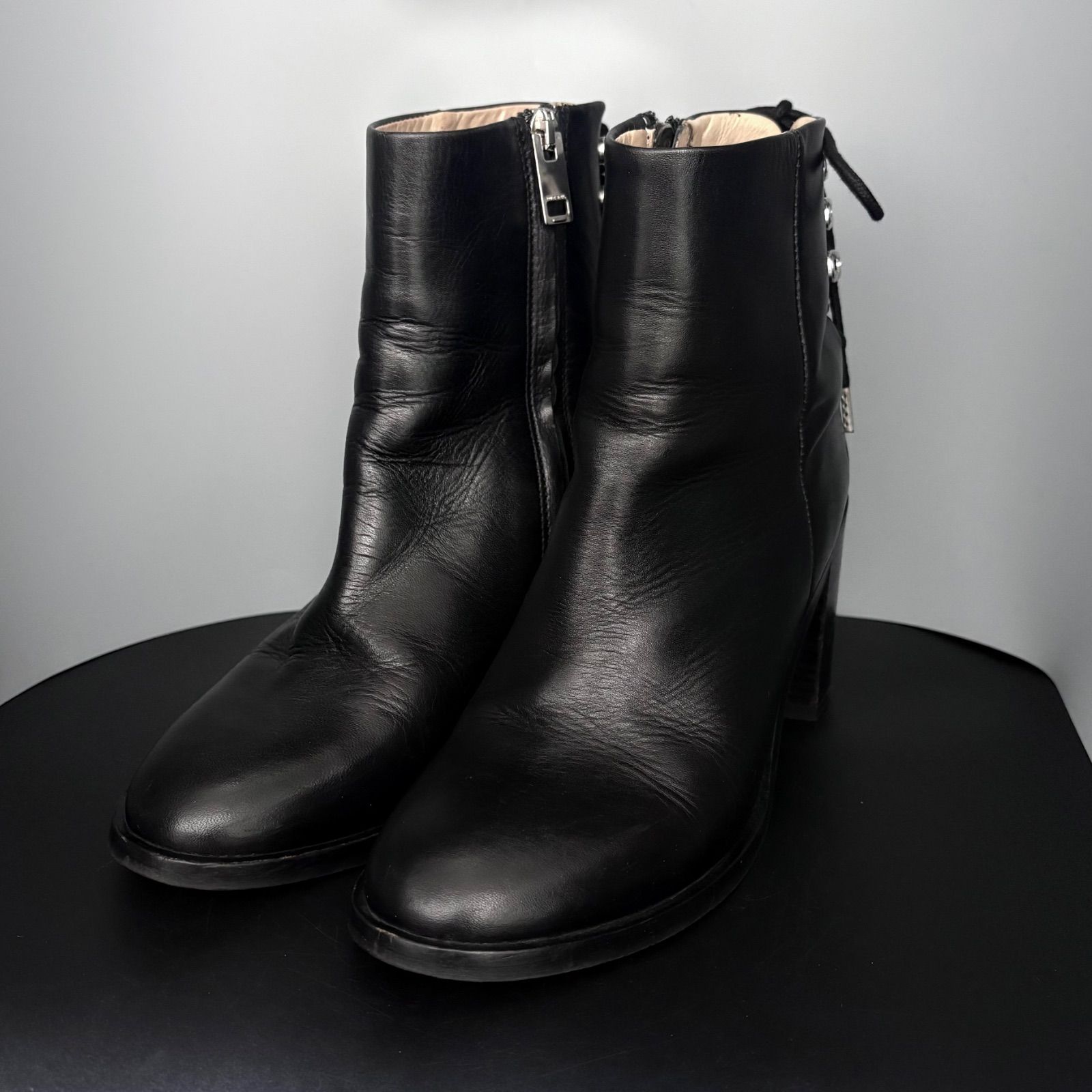 ディーゼル DIESEL ショートブーツ レザー サイドジップ レースアップ ブラック 黒 37 24cm