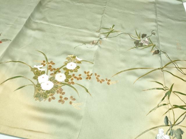 平和屋着物●上質な色無地　舞花地紋　虹色　正絹　逸品　未使用　CABC8364gh 平和屋着物○初代 染人・山岡古都 首里琉染 九寸名古屋帯 更紗花唐草文