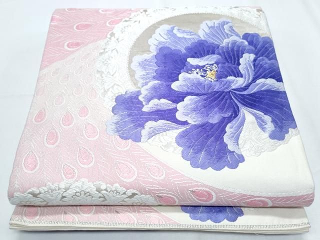 平和屋着物◎六通柄袋帯 唐織 孔雀羽花文 金銀糸 正絹 逸品 CABF7954th