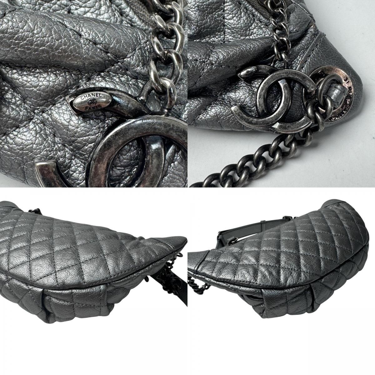 シャネル CHANEL ウエストバッグ ボディバッグ シルバー レザー 19番台 