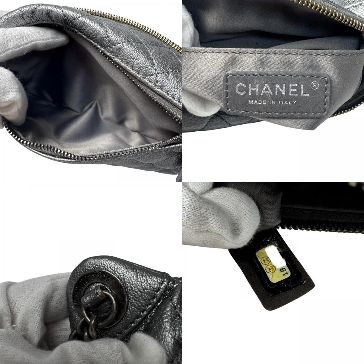 シャネル CHANEL ウエストバッグ ボディバッグ シルバー レザー 19番台